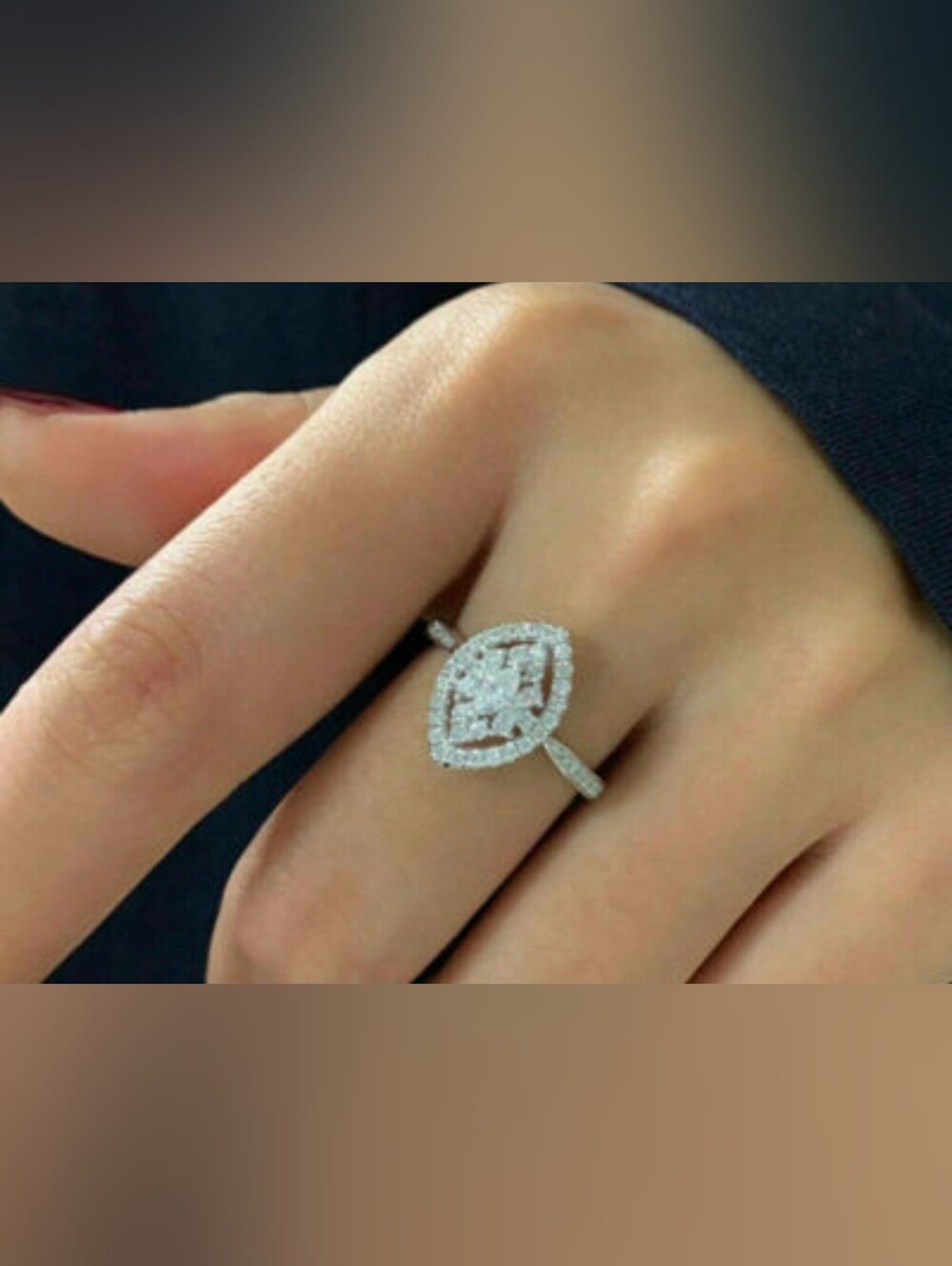 $8 Each Or Bundle 5/$20 Silver-Toned Marquise Halo Pavé Ring